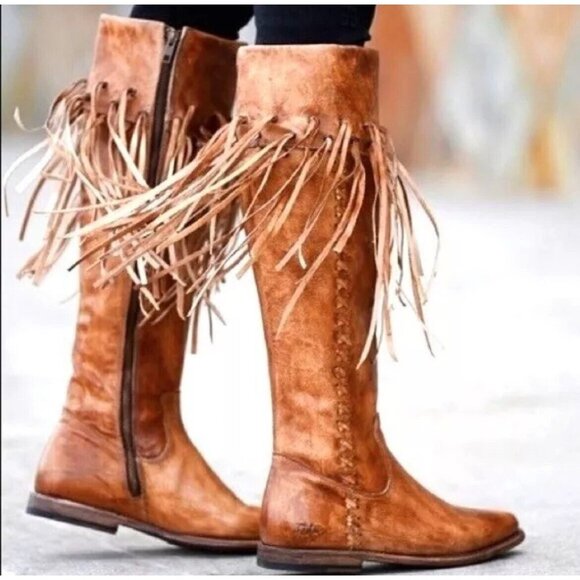 BED STU HOPLIA Leather Fringe Knee High Boots NWB - Picture 1 of 11